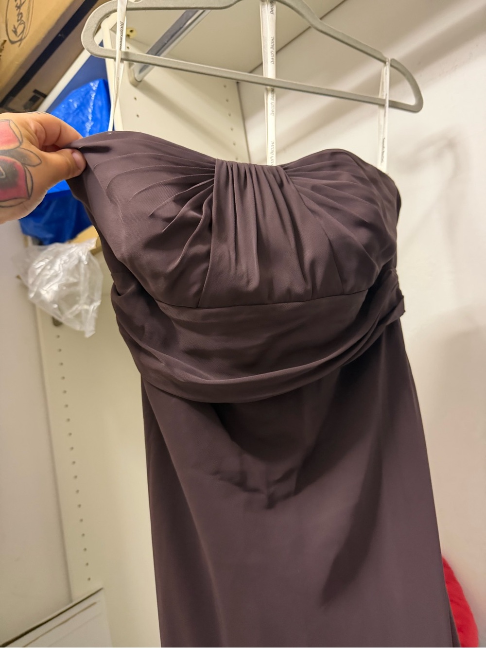 Size 12 Truffle Color Strapless Maxi David’s Bridal Bridesmaid Dress